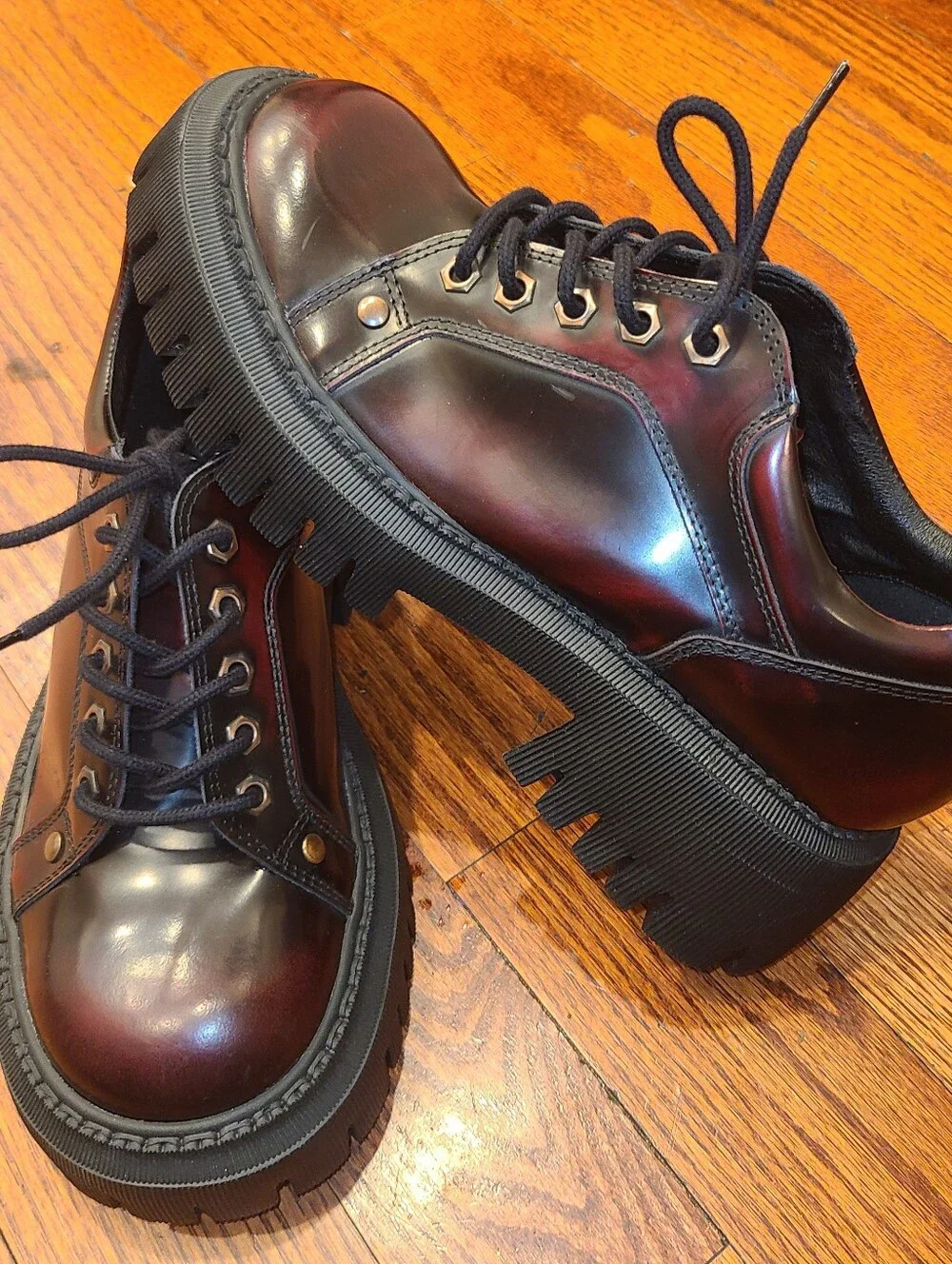 L'Intervalle Sheeran Burgundy Leather Chunky Lug Sole Platform Oxfords EU 39